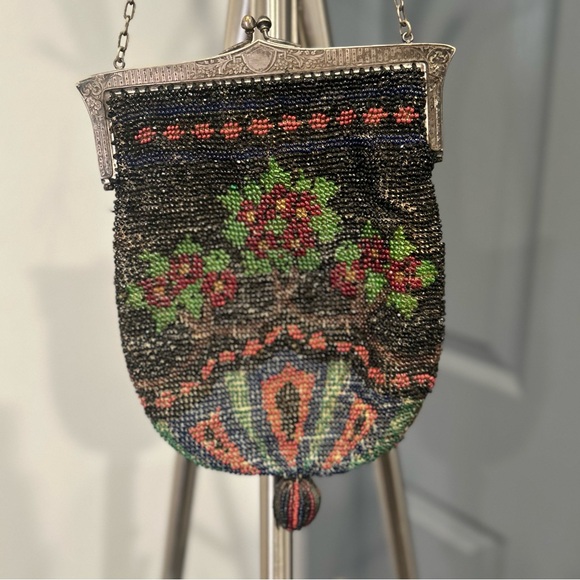 Whiting & Davis Handbags - COPY - Gorgeous Vintage beaded handbag with intricate  Floral Design.
